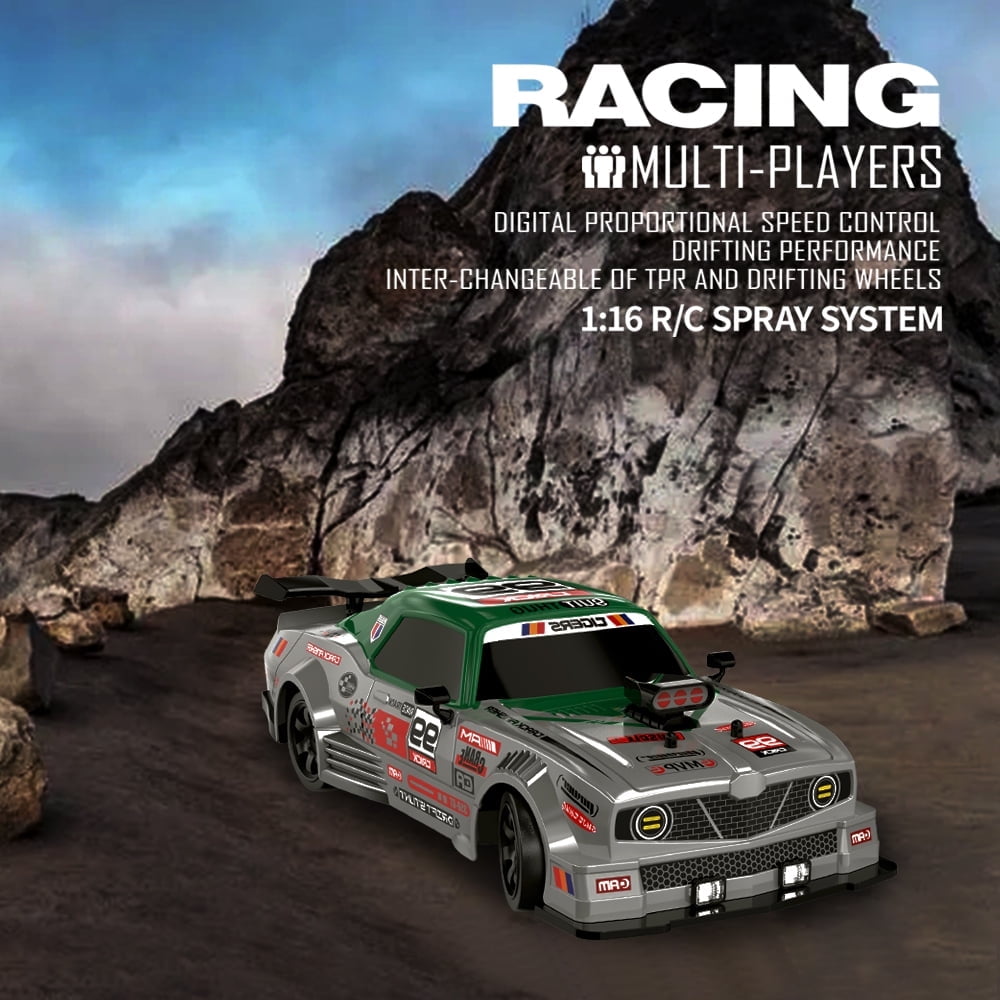 High Speed RC Drift Car for Boys, 2.4GHz 1:16 Scale 4WD 18KM/H Radio Control Cars with LED Lights, Blue Gray