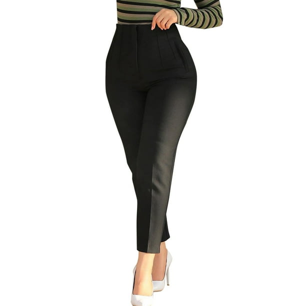 Pantalones cortos de trabajo de cintura alta para mujer: pantalones lisos con cremallera, cintura elástica, pierna ancha, algodón y lino, bolsillos laterales, ropa informal para la oficina.