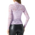 thumbnail image 3 of Allegra K Blouse en Dentelle Florale Transparente à Manches Longues Col Roulé pour Femmes L Violet Clair, 3 of 6