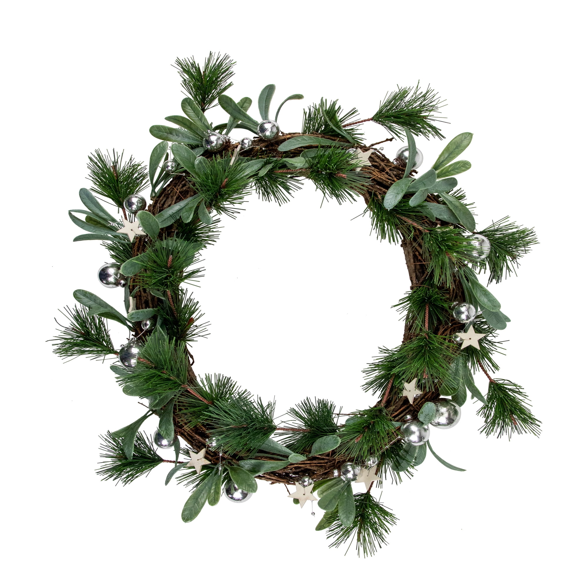 Northlight Pine Needle Wooden Stars Artificial Christmas Wreath - 12" - Unlit