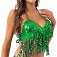thumbnail image 4 of Blouses for Women Dressy Casual Bra Shirts Women Blank Workout Tops Top Buttons Top Set Candy Corn Women's Belly Dance Sequin Bra Tassel Clothing Tops Green One Size, 4 of 8