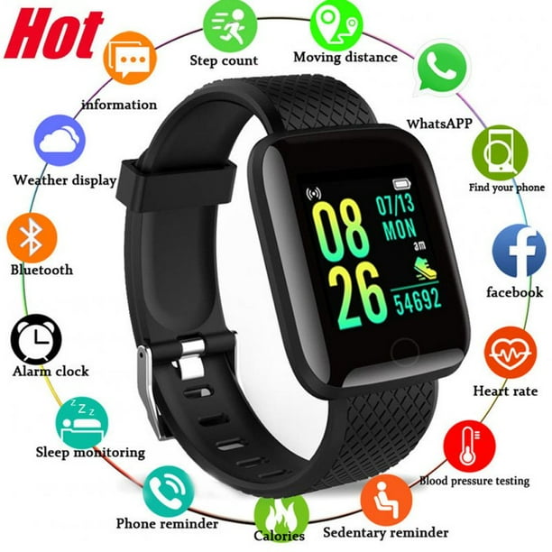116plus Smart Watch USB Charging D13 Sport Smartwatch Trackers Blood Pressure Heart Rate Monitor dark blue