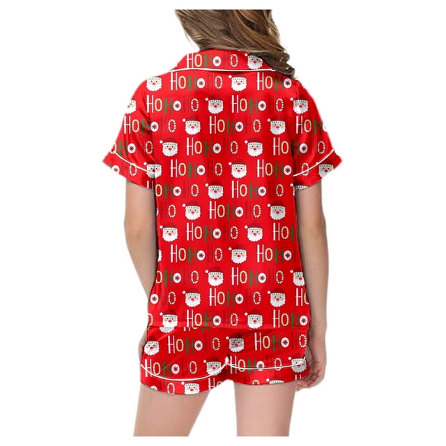 WEAIXIMIUNG Kids' Christmas Classic Print Button Down Collar Short Sleeve Top & Shorts Pajama Set 4-5 Years