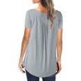thumbnail image 4 of JustVH Women Short Sleeve Round Neck Buttons Down Casual Shirts Blouses, 4 of 4