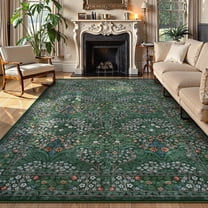Lahome Non-Slip & Washable Area Rugs 8x10, Dark Green Boho Floral Carpet - Soft Farmhouse Style for Living Room, Office, Dining Room, Bedroom (Dark Green, 8'x10')