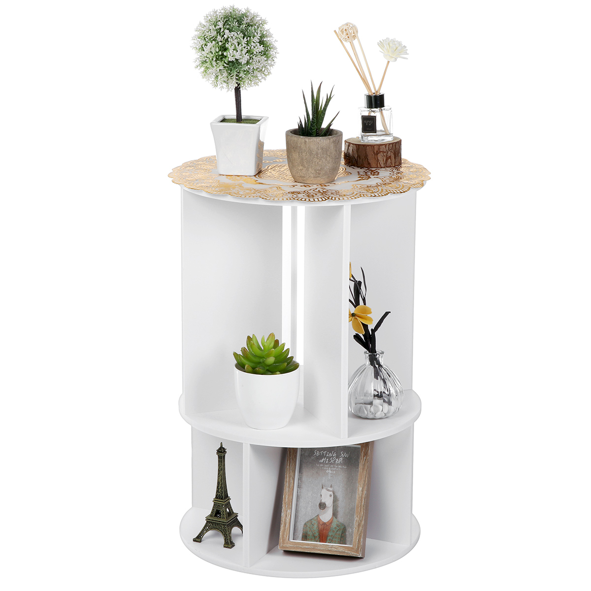 Wood End Table, Round Sofa Side Table Nightstand White ...