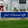thumbnail image 3 of DianYu Just Married Flag Banner Outdoor Indoor Decoration Flag Double Stitched Polyester with Brass Grommets 2x8Feet Blue, 3 of 6