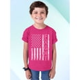 thumbnail image 3 of Breast Cancer Support Pink Ribbon Fight US Flag Youth T-shirt, XS, Cyber Pink, 3 of 5