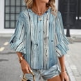 thumbnail image 3 of Blue Wood Grain Print Women's V-Neck Blouse With 3/4 Ruffled Bell Sleeves Casual Top Ladies Blouses, 3 of 7
