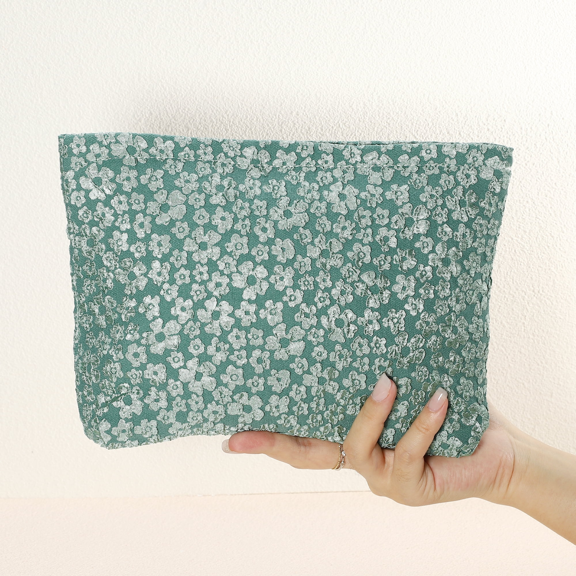 Unique Bargains Flower Cosmetic Bags Canvas Large Capacity Makeup Pouch Lipsticks Green
