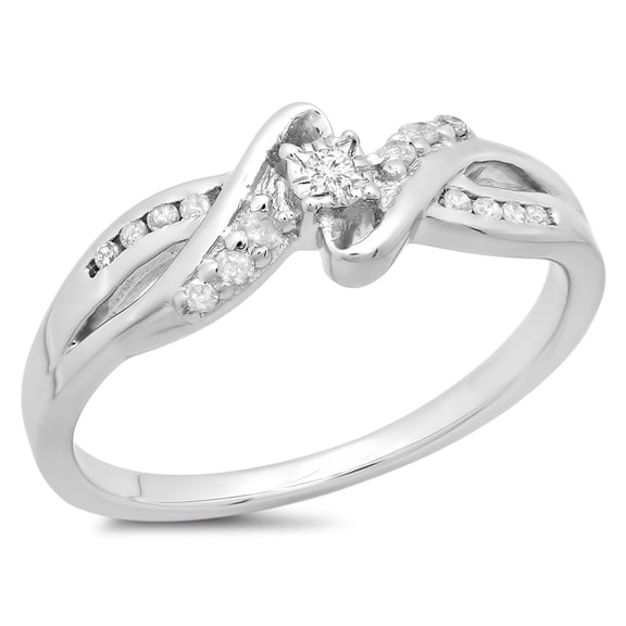 0.15 Carat (ctw) Sterling Silver Round White Diamond Swirl Bypass Split Shank Ladies Bridal Promise Ring