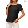 thumbnail image 4 of Sonducket Blusa de manga corta con cuello y volantes en la espalda para mujer Prendas para la parte del cuerpo Negro M, 4 of 6