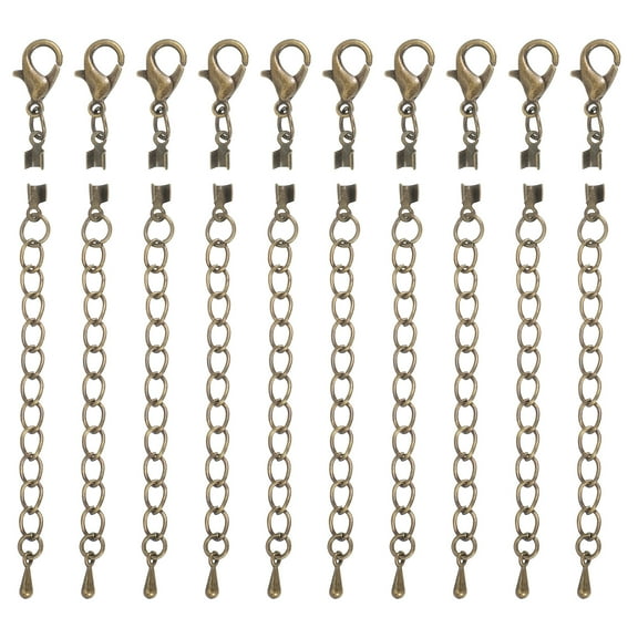 10Sets Fold Over Cord Ends, 2.5mm Terminators Crimp Cap Clasp Tips with Lobster Claw Clasps and Extension Chain for Leather DIY Craft Making Necklace Bracelet, Bronze
