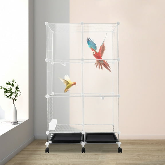 Rectangle Freestanding Bird Cage, Bird Cage with Universal Wheels 29.5*14.6*49.2in