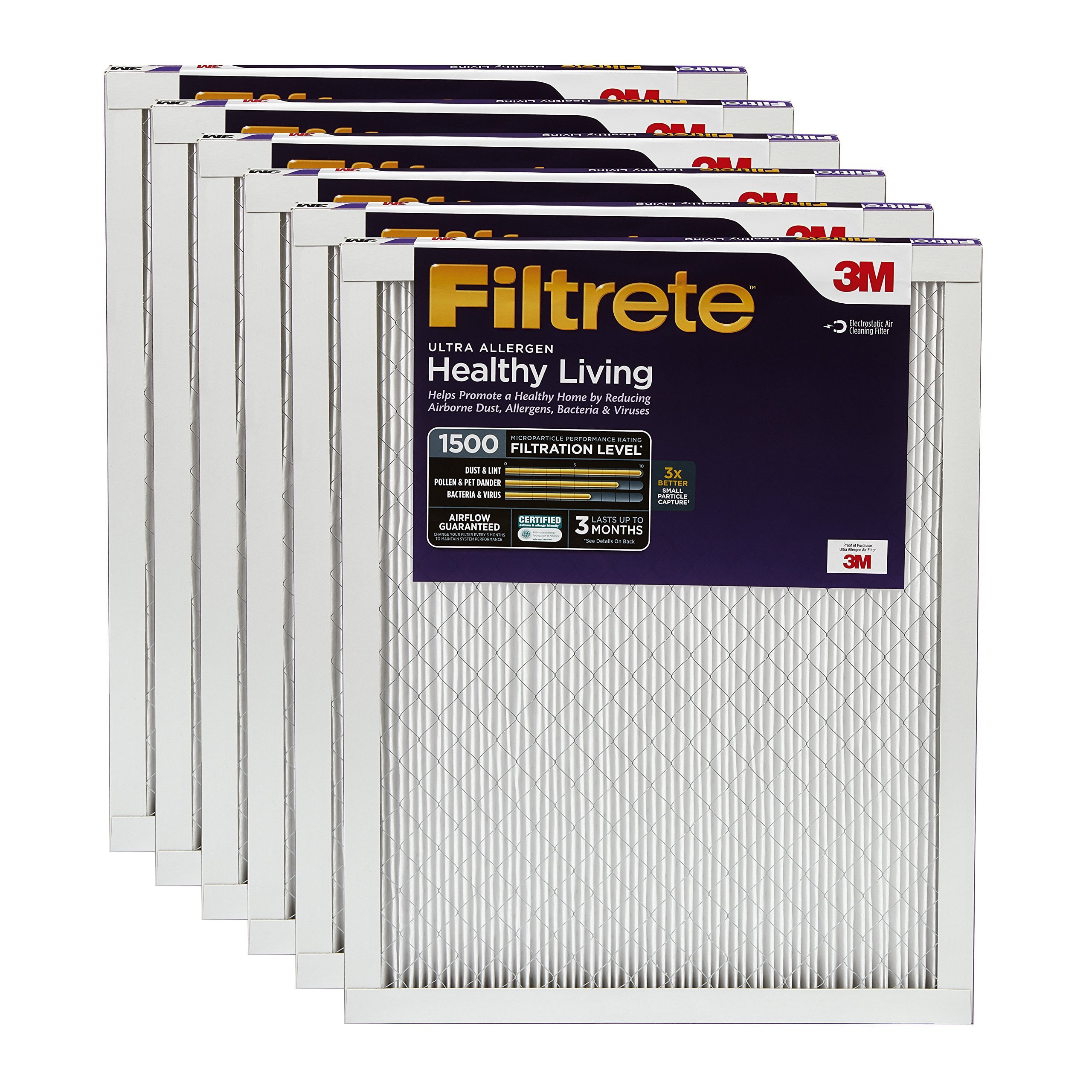 Nordic Pure 20x20x1 MPR 1500 Healthy Living Ultra Allergen Reduction Replacement AC Furnace Air Filters 3 Pack