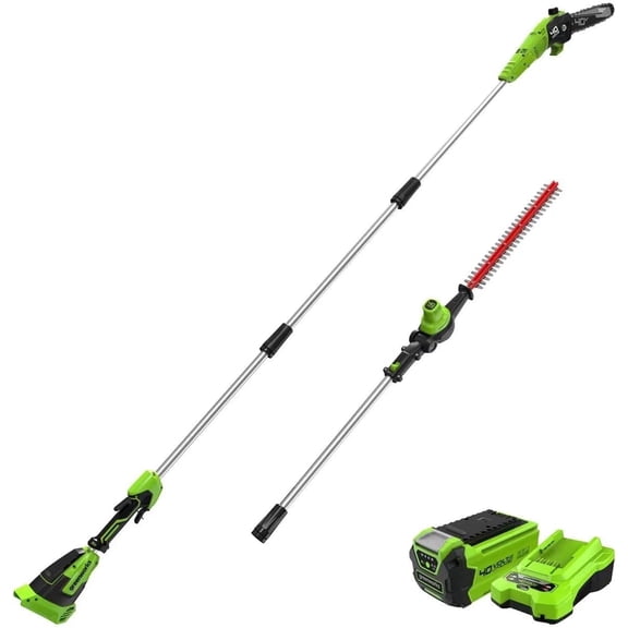 Greenworks 40V 10" Brushless Pole Saw Pole Hedge Combo, 2.5Ah Battery and Charger Included