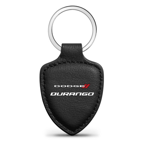 iPick Image for Dodge Durango Soft Real Black Leather Shield-Style Key Chain, Official Licensed
