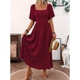 thumbnail image 4 of Womens Bohemian Square Neck Elegant Flared Ruffle Sleeve Maxi Dress Concert Beach Vacation Gown Wine Red S, 4 of 8