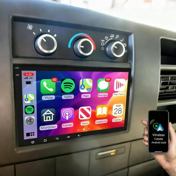 Eforcase 10.1 inch Car Stereo Radio for Chevy Express 1500/2500/3500 2008-2011 w/Wireless Carplay Android Auto,Android 15 Double DIN Touch Screen GPS FM Bluetooth WiFi Mirror Link Backup