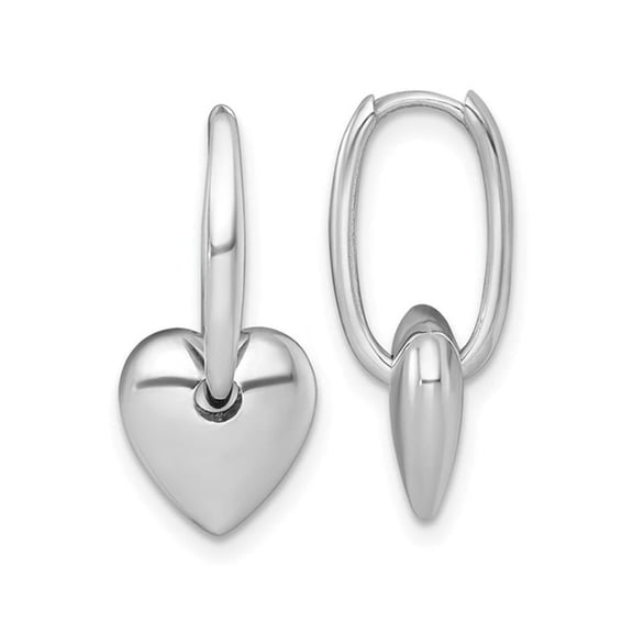 Gem & Harmony 14K White Gold Puffed Heart Hoop Earrings for Women