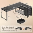 thumbnail image 3 of 61" L Shaped Desk with Power Outlets and USB-C Port, Reversible Computer Corner Office Desk with 4 Fabric Drawers and 2 Height-Adjustable Shelves, Large for Gaming Writing Study, Rustic Brown, 3 of 10