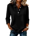 thumbnail image 2 of Yifymode Polo Shirts for Women 3/4 Sleeve Collared Cotton Golf Tees 3-Button Loose Fit Business Casual Daily Work Tops,Black M, 2 of 5