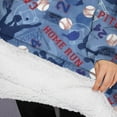 thumbnail image 3 of Oversized Wearable Blanket Hoodie,Blue Baseball Silhouette Pattern Sherpa Blanket Hoodie with Super Pockets,Super Warm Fuzzy Pullover for Women & Men, 3 of 6