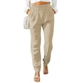 thumbnail image 3 of Lisingtool Pants White Linen Pants For Women Tightness Trousers Pocket Casual Plus Size High Waist Pants Pants For Women Khaki, 3 of 9