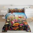 thumbnail image 2 of Feelyou Rustic Groovy Flower Queen Comforter Set, Western Floral Plant Bedding Sets, Retro Oil Printing Reversible Bedding Comforter Set, Ultra Soft Bedroom Decor, 3-Piece, 2 of 8