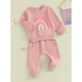 thumbnail image 4 of 2PCS Baby Girls Fall Outfits 6 12 18 24M 3T Long Sleeve Rainbow Print Sweatshirt + Pants Set Toddler Clothes, 4 of 10