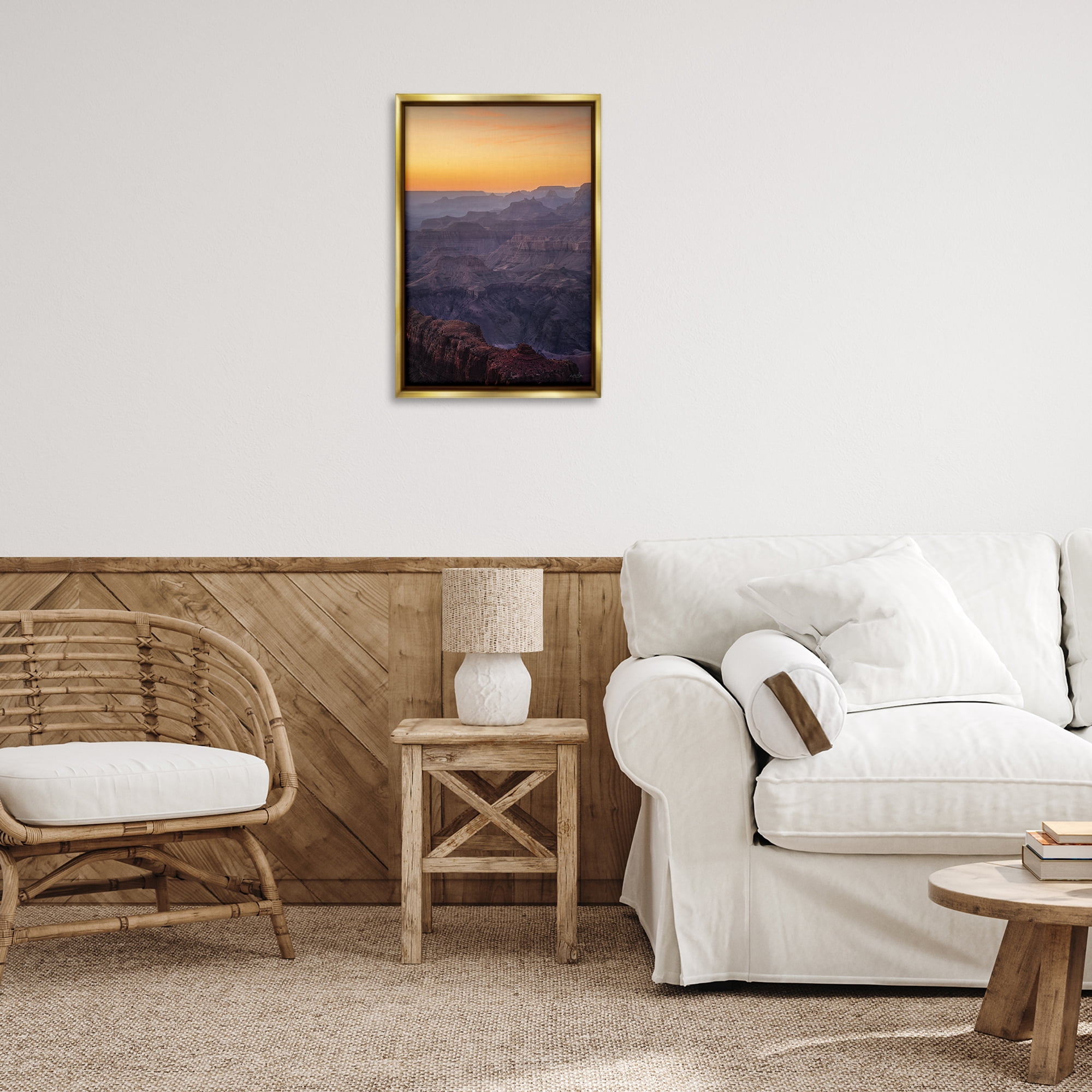 Stupell Industries Orange Sunset Canyon Landscape & Nature Photography Gold Floater Framed Canvas Art Print Wall Art, 17 x 25