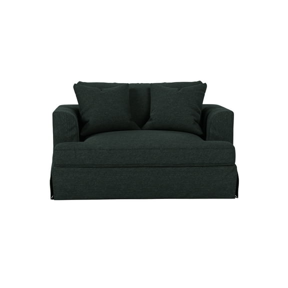 Oversized Chair And A Half Slipcovered, Comfortable Armchair, Washable Fabric, Dark Gray, 2 Pillows