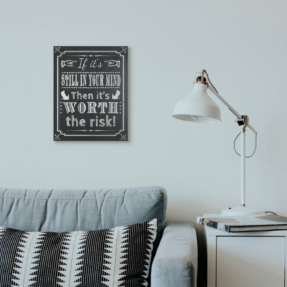 Stupell Industries Risk Black and White Inspirational Word Chalk Drawing Design Super Canvas Wall Art by ALI Chris