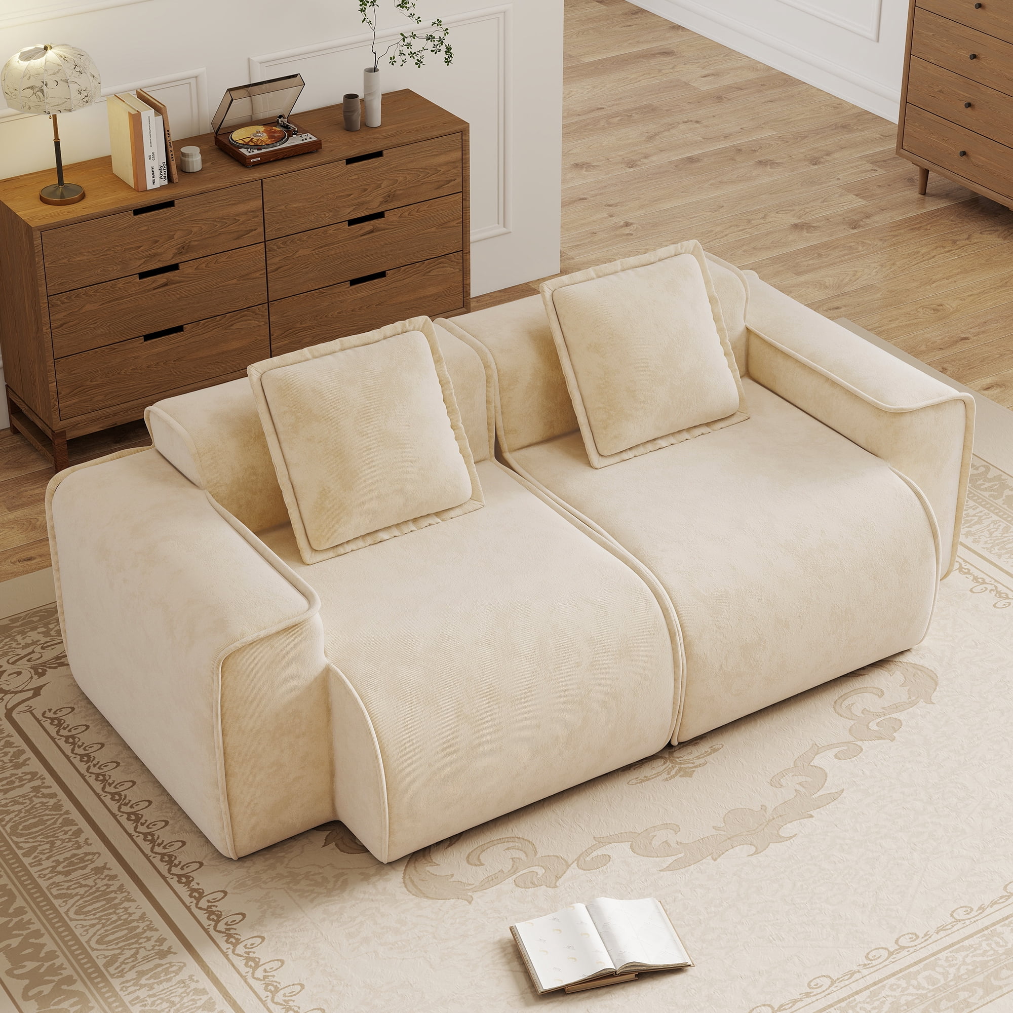 Anpport 78" Modular Sectional Cloud Loveseat Sofa, 2‑Seater Premium Velvet Upholstered Couch with Pillows, No Assembly, for Living Room, Bedroom & Small Apartment, Light Camel