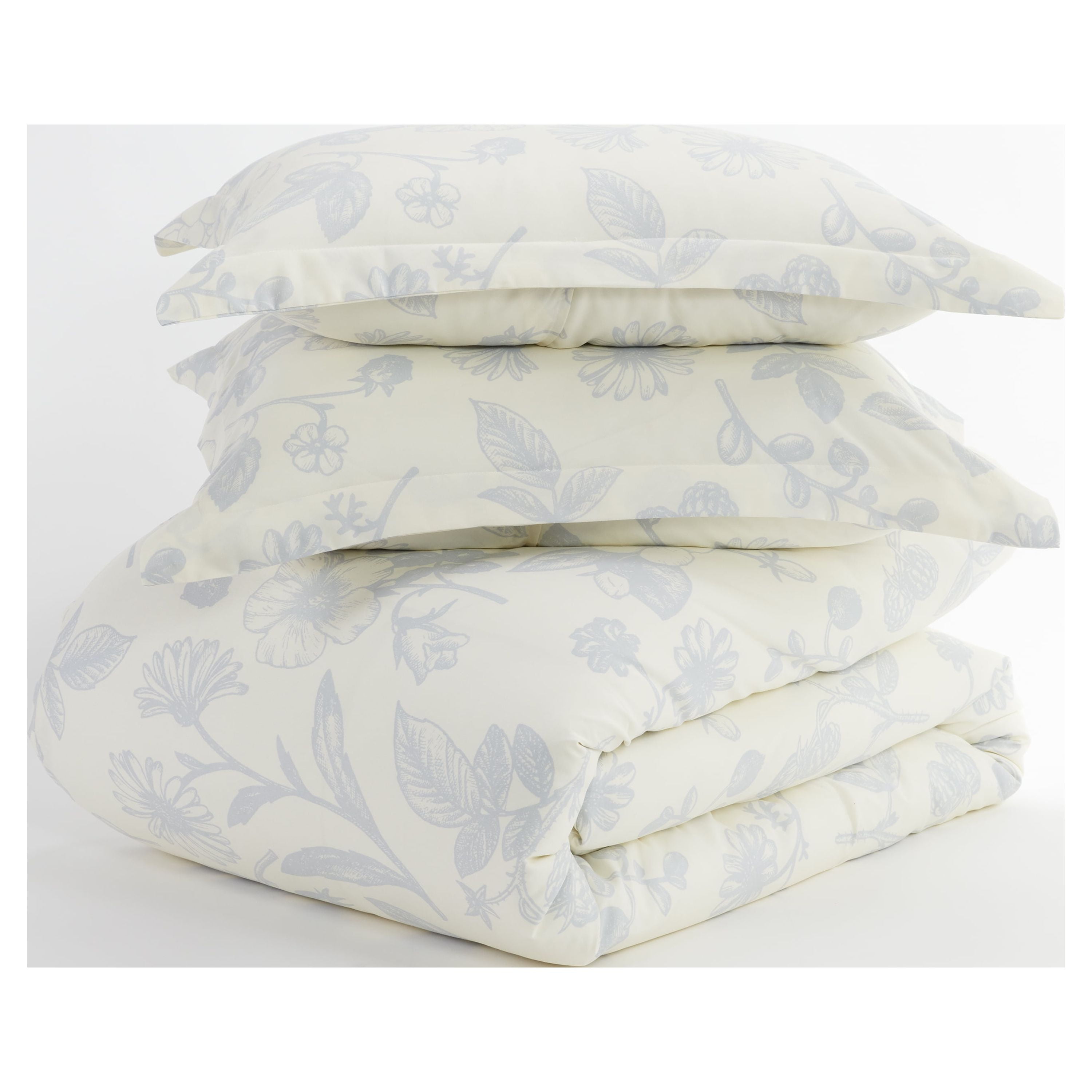 Noble Linens Light Blue Garden Pattern 3-Piece Duvet Cover Set, King/Calking