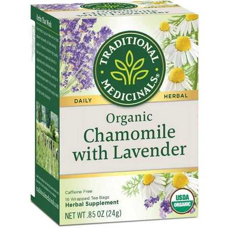 Traditional Medicinals Organic Chamomile with Lavender Herbal Tea (Pack of 1), Calms the Nervous System, 16 Tea Bags