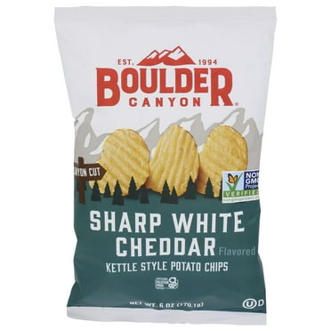 Boulder Canyon Sharp White Cheddar Kettle Chips, 6 Ounce -- 12 per case.