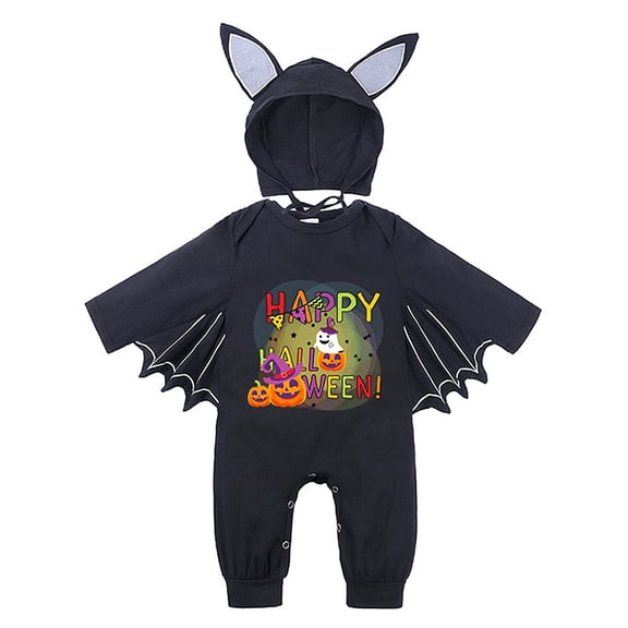 WIBACKER 3M-24M Infant Unisex Baby Halloween Dress Up Clothes Bat Wings Romper with Cap Newborn Animal Costumes