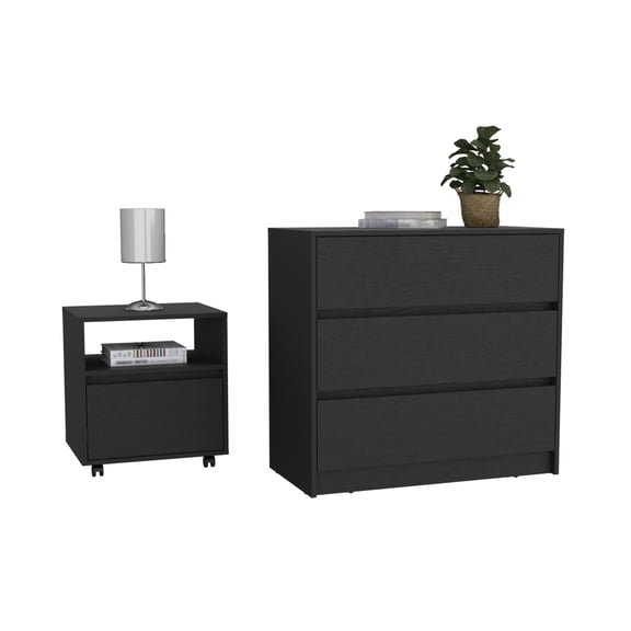 Miekor Furniture Milford 2 Piece Bedroom Set, Nightstand   Dresser, Black W4US0188