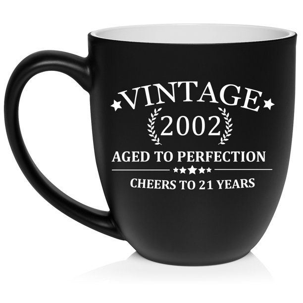 Cheers To 21 Years Vintage 2002 21st Birthday Ceramic Coffee Mug Tea