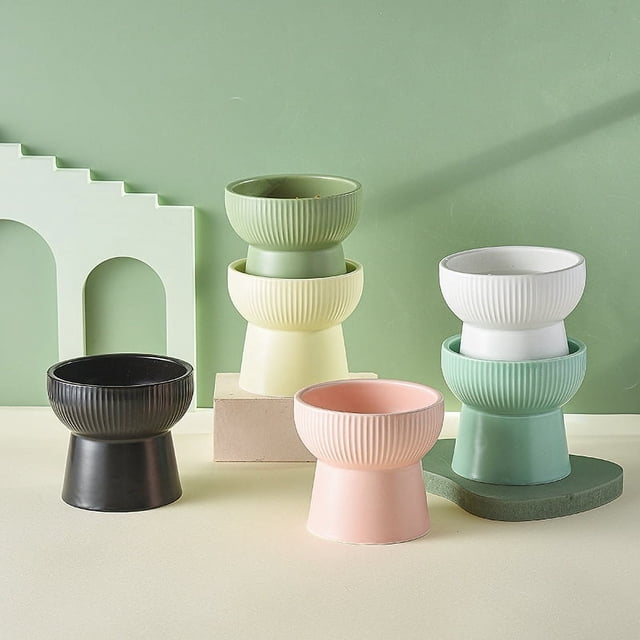 Cuenco para gatos de patas altas, cuenco para gatos, cuenco para gatos de cerámica a rayas de color negro, cuenco para comida para gatos, protección para las vértebras cervicales, suministros para