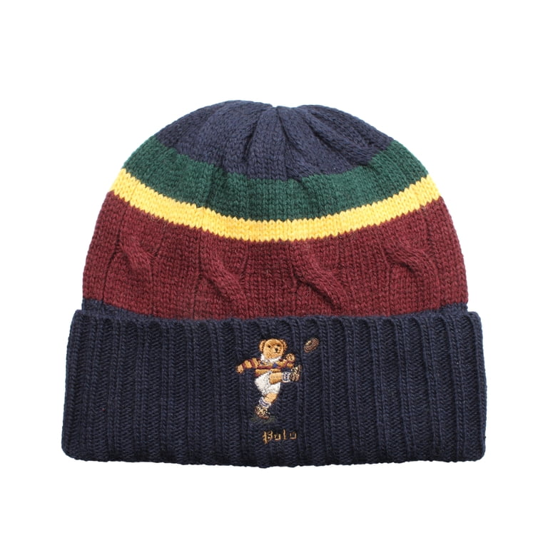 Polo Ralph Lauren Colorblocked Rugby Bear Knit Hat One Size 