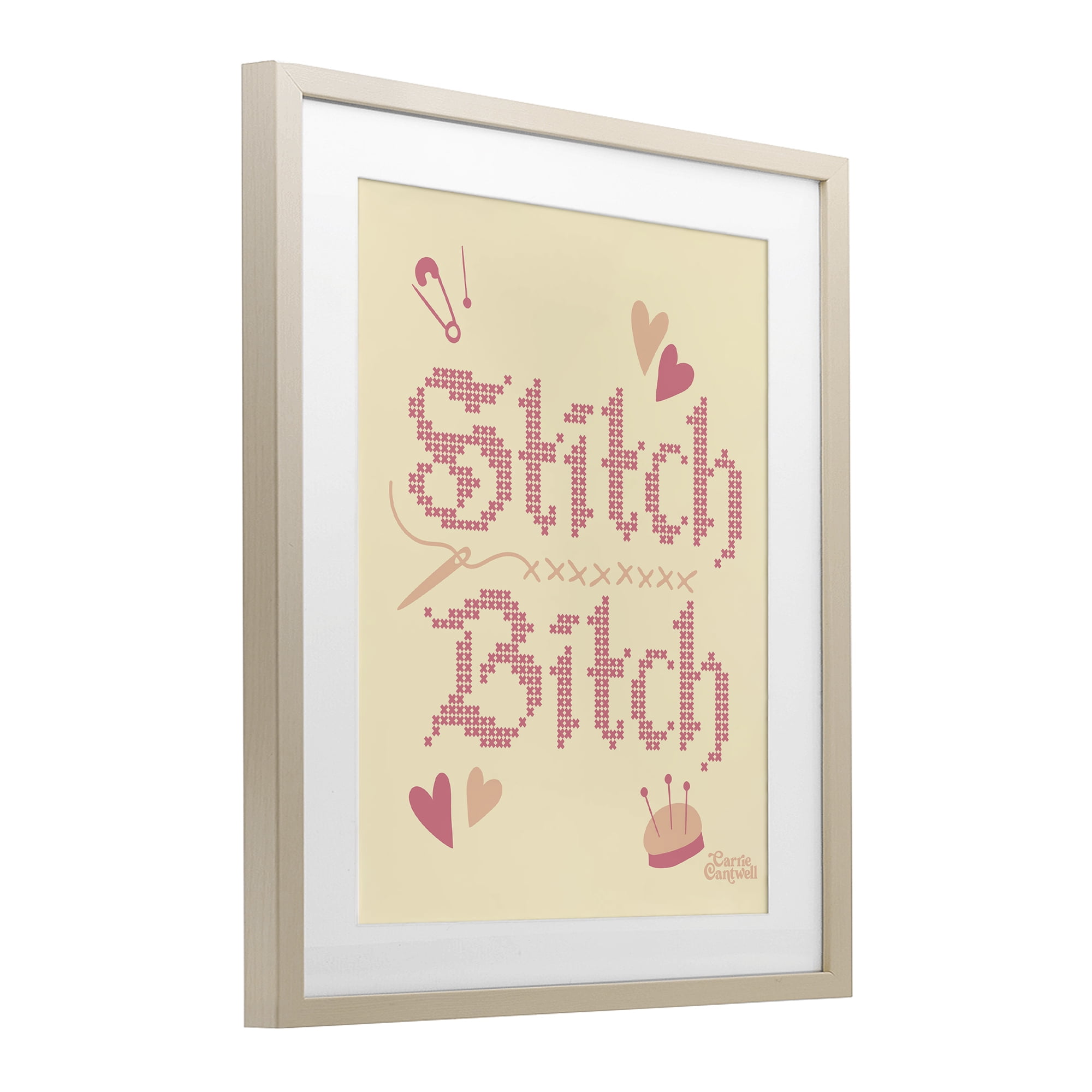 Stitch B*tch Embroidery Craft Birch Framed Print Under Glass, design by Carrie Cantwell
