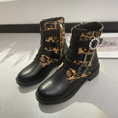 

Hvyes Boots on Sale Women Leopard Sneakers Zip Belt Buckle Thick Chelsea Booties Winter Western Shoes Boot