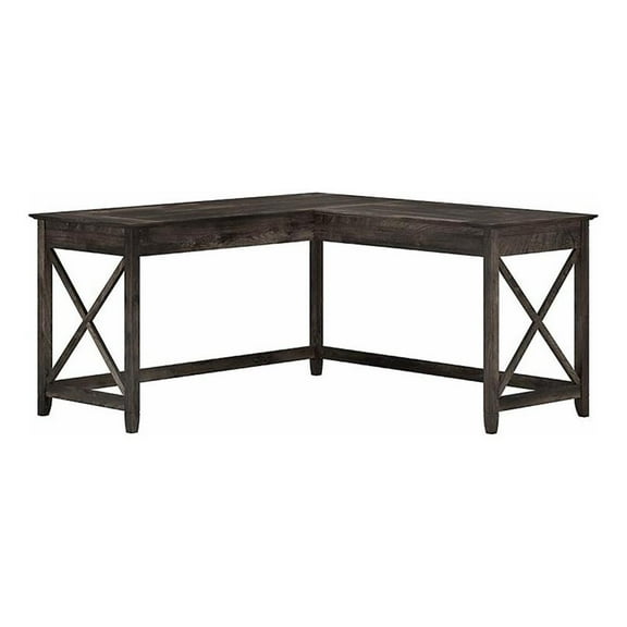 Atlin Designs L Shaped Farmhouse Wood Desk in Dark Gray Hickory