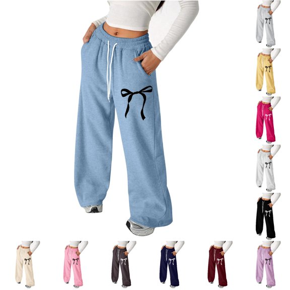 Girls Bowknot Lightweight Baggy Sweatpants for Everyday Leisure and Outdoor Activities - Girls Pants with Pockets Straight Leg Athletic Bottoms for 4-13 Years