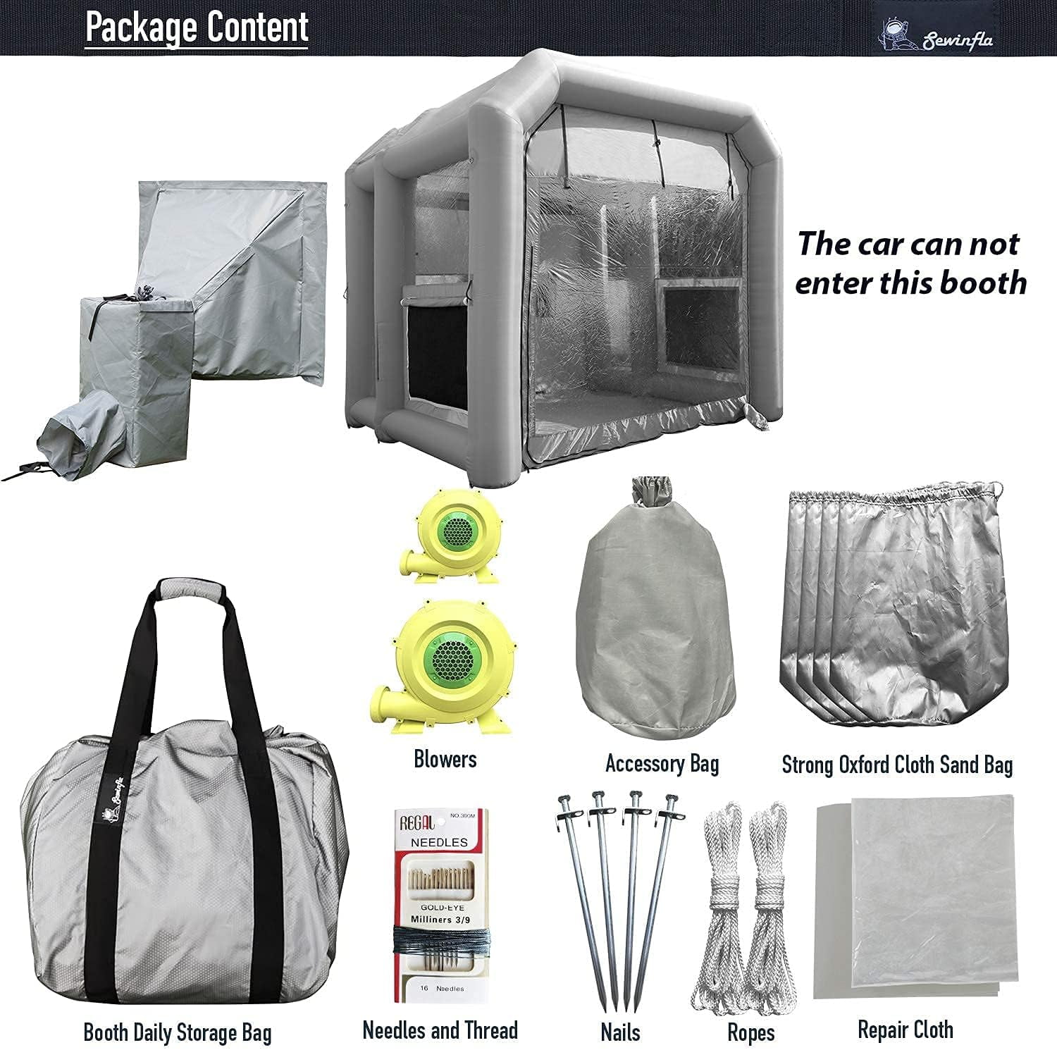 Sewinfla Indoor Inflatable Paint Booth with Air Draft Device 12.5x11.2x11.2Ft with Blowers