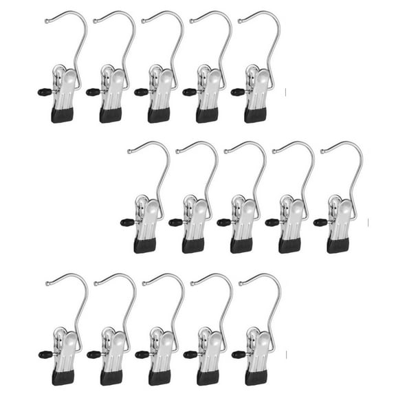 Boot Hangers with Clips,Topboutique Stainless Steel Hanging Hold Clips,15 Pcs Laundry Clips for Closet Organizer,Portable Hanging Clips for Home Travel Clothes Pins,Black