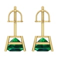 thumbnail image 3 of 4 ct Screw-Back Stud Earrings for Women | 7.0mm Princess Cut Simulated Emerald | 18K Yellow Gold, 3 of 4