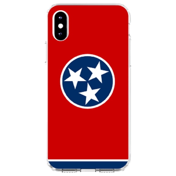 DistinctInk Clear Shockproof Hybrid Case for iPhone X / XS (5.8" Screen) - TPU Bumper, Acrylic Back, Tempered Glass Screen Protector - Tennessee State Flag - US State Flag